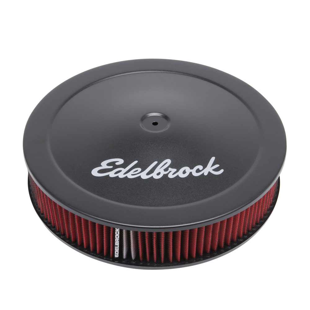 Edelbrock Air Cleaner Assembly 1225; Pro-Flo Black Steel 14 x 3 in., Red Element