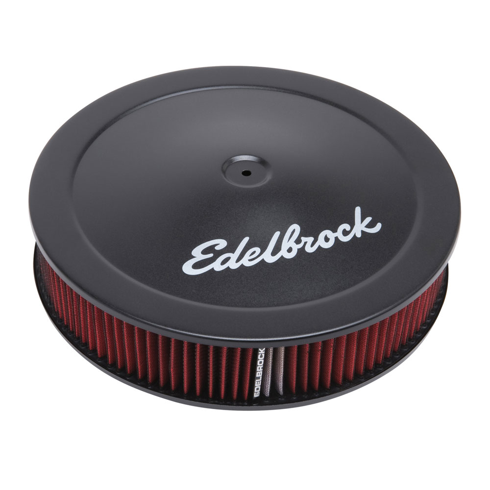 Edelbrock Air Cleaner Assembly 1225; Pro-Flo Black Steel 14 x 3 in., Red Element