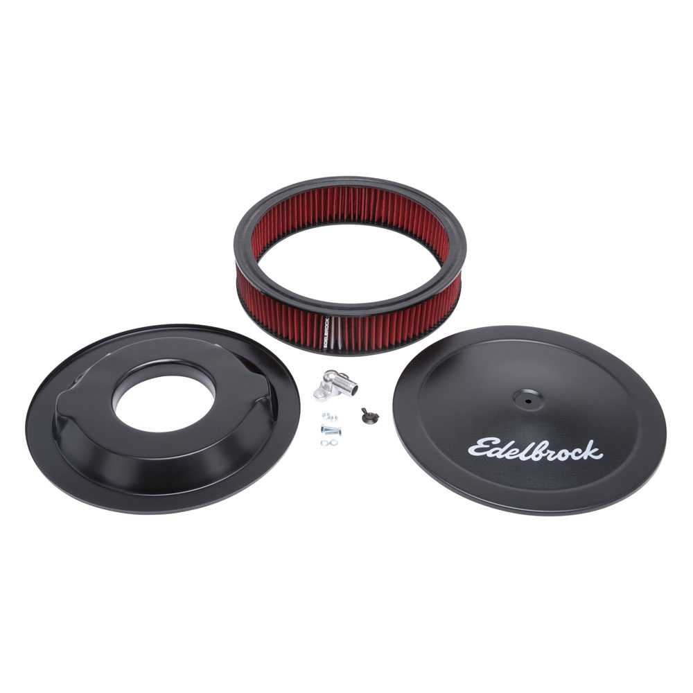 Edelbrock Air Cleaner Assembly 1225; Pro-Flo Black Steel 14 x 3 in., Red Element