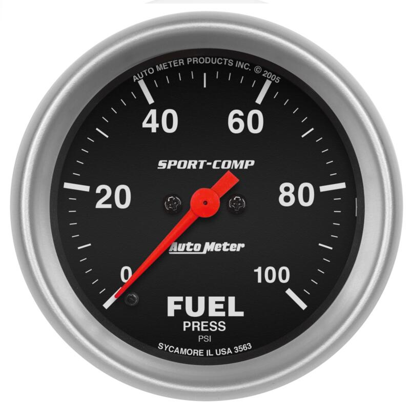 Auto Meter Fuel Pressure Gauge 3563; Sport-Comp 0 to 100 psi 2-5/8 ...