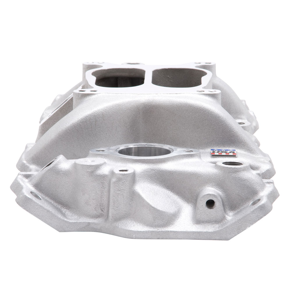 Edelbrock Intake Manifold 2101; Performer Dual Plane Satin Aluminum for SBC