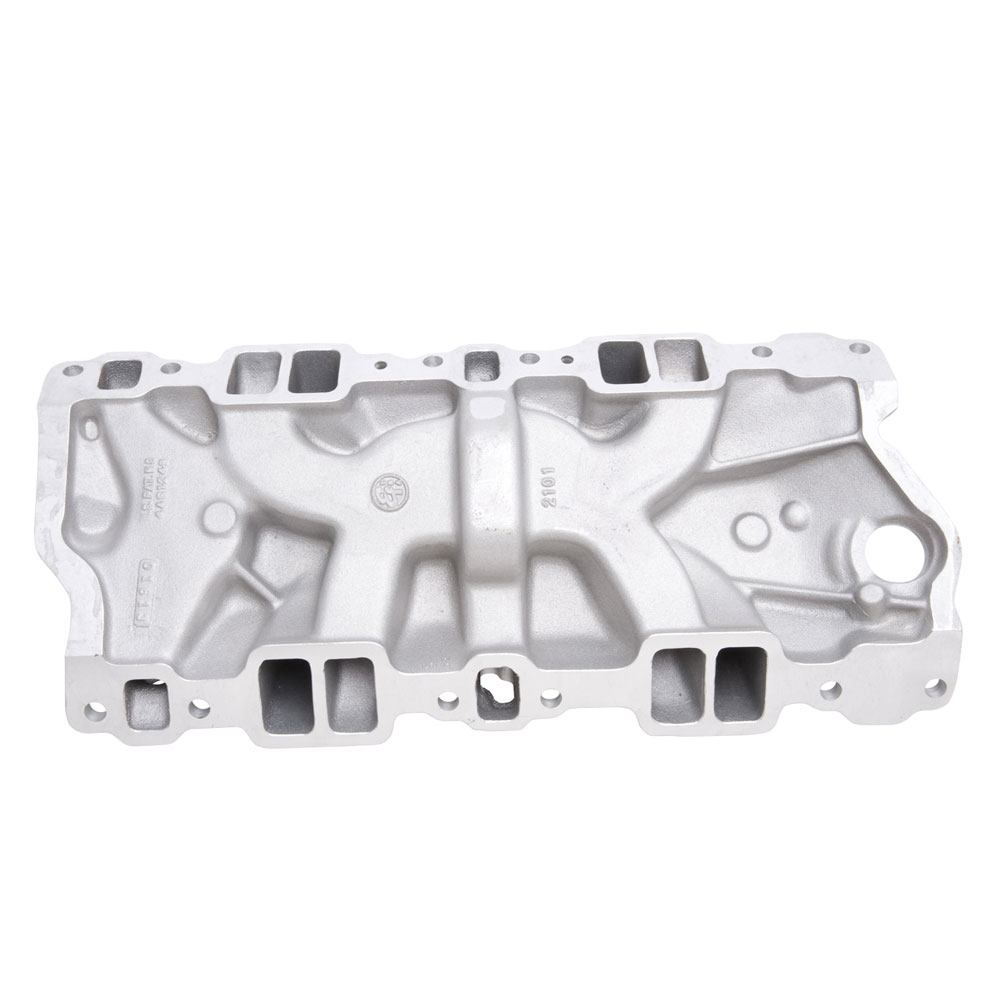 Edelbrock Intake Manifold 2101; Performer Dual Plane Satin Aluminum for SBC