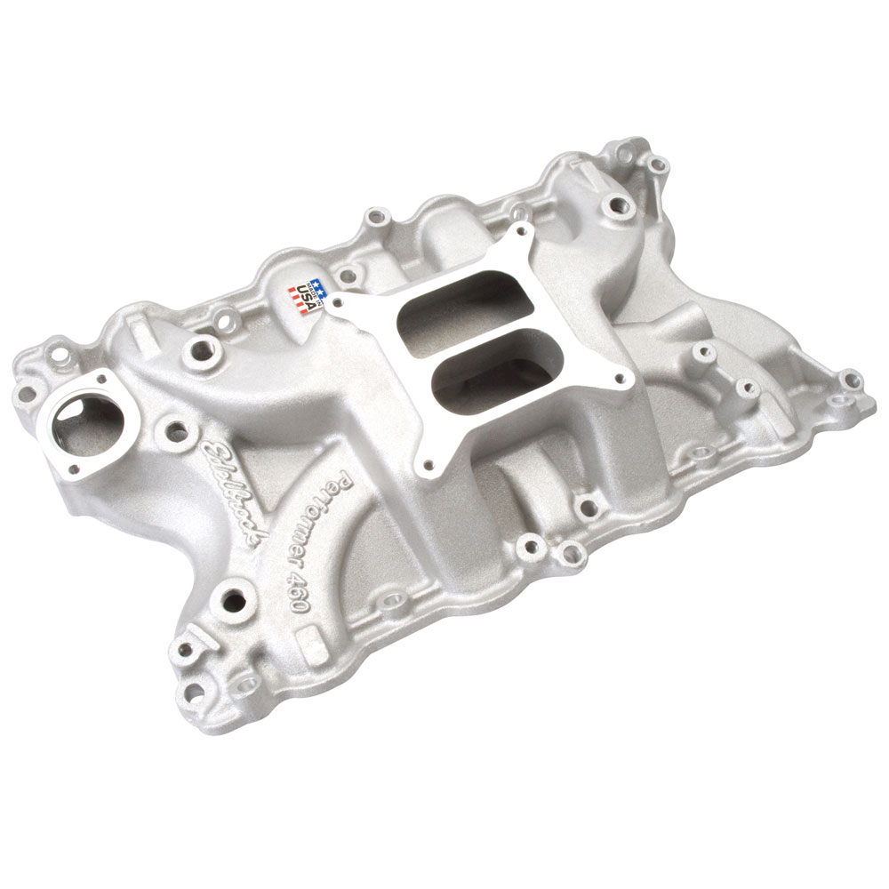 Edelbrock Intake Manifold 2166; Performer Satin Aluminum Dual Plane for BBF