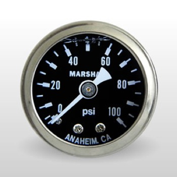 Marshall Fuel Pressure Gauge MS00100; 0-100psi 1-1/2 in. Liquid Filled, Blk/Chrm